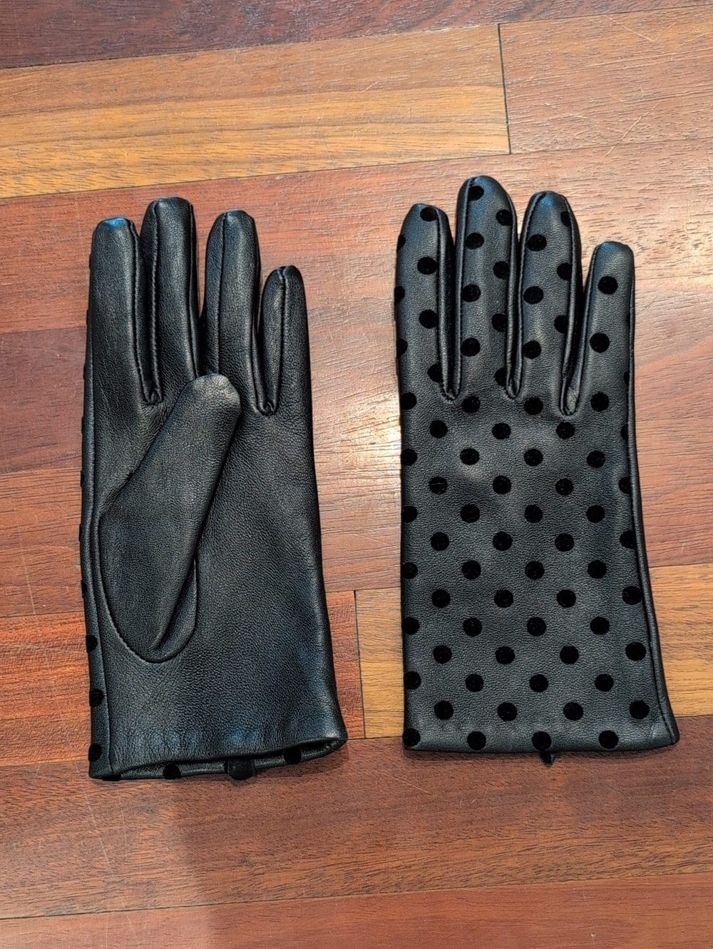 Lambs Leather Vintage Merona Polkadot Black Gloves